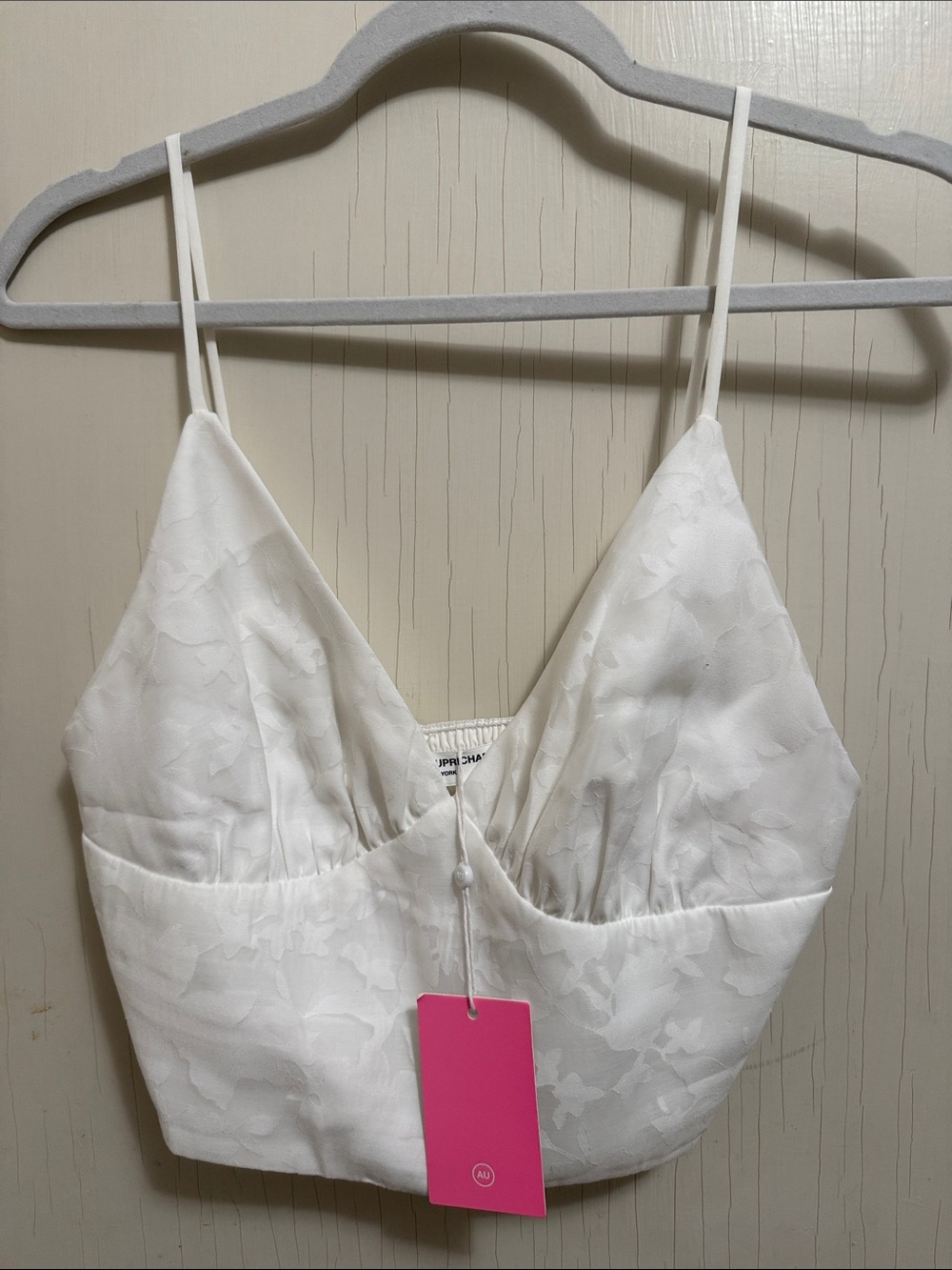 Amanda Uprichard White Floral Bandeau Crop Top with Spaghetti Straps S
